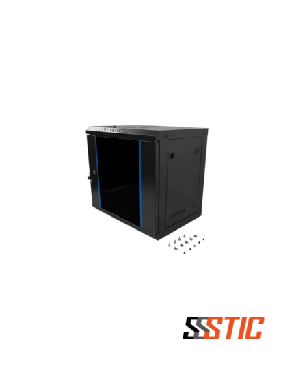 Gabinete de pared abatible Finen WMG6509 de 9 unidades de rack con puerta de vidrio templado.