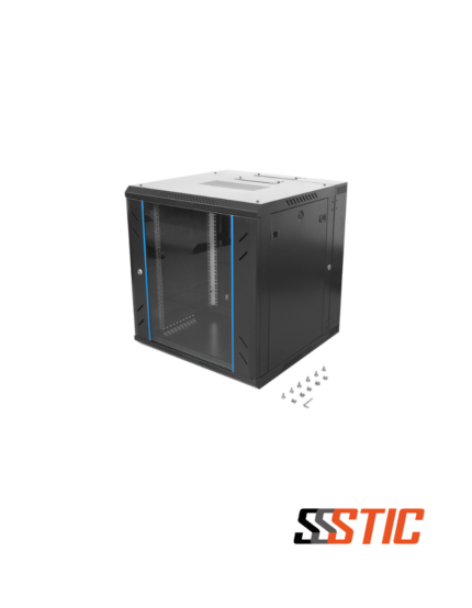 Gabinete de pared abatible Finen WMG6612 de 12 unidades de rack con puerta de vidrio.