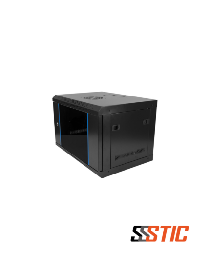 Gabinete de pared compacto Finen W1-5406 de 6 RU entregado desarmado en caja flat-pack con puerta de vidrio.