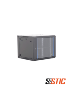 Gabinete de pared de 15 unidades de rack con cuerpo abatible y profundidad de 450mm más 100mm de base posterior.