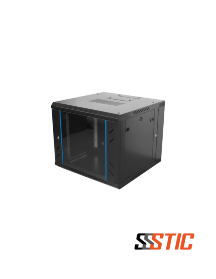 Gabinete de pared de 9 unidades de rack con sistema abatible y profundidad de 500mm más base posterior de 100mm.