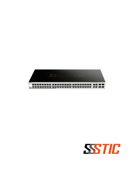 Switch gestionable D-Link DGS-1210-52 con 48 puertos Gigabit RJ45 y 4 ranuras SFP para rack.
