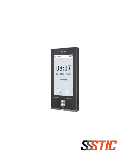Terminal de control de acceso multibiométrico ZKTeco SenseFace 7A con pantalla táctil de 7 pulgadas y lector de huellas.