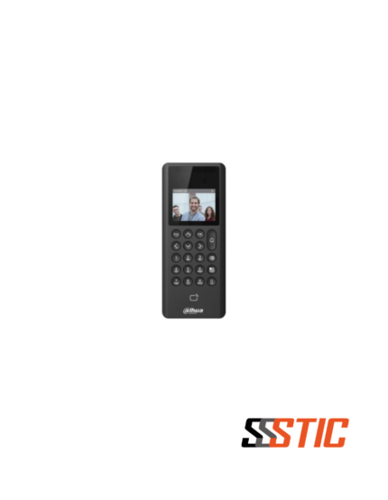 Terminal de control de acceso y asistencia Dahua DHI-ASI3203E-W con reconocimiento facial y pantalla táctil.