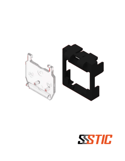 Tapa de color negra CommScope SLX con guardapolvo integrado para protección de jacks modulares.