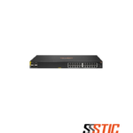 Switch Aruba CX 6000 24G con 24 puertos PoE+ de 370W y 4 puertos SFP para fibra óptica.
