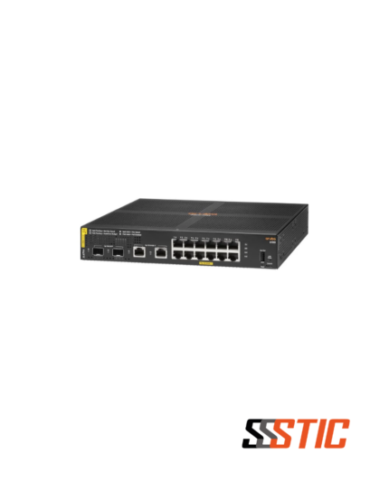Switch gestionable Aruba CX 6100 12G con 12 puertos PoE+ y 2 ranuras SFP+ de 10Gbps.