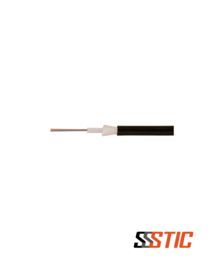 Cable de fibra óptica multimodo OM4 de 12 hilos Siemon para interiores y exteriores con chaqueta LSZH negra.