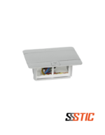 Caja Pop-Up Legrand 054011 de aluminio mate abierta, mostrando capacidad para 4 módulos en piso.