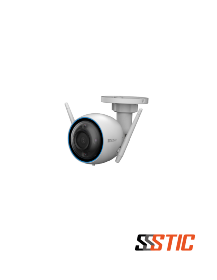 Cámara de seguridad exterior EZVIZ H3 de 3MP con cuerpo metálico, visión nocturna a color y detección de vehículos mediante IA.