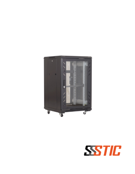 Gabinete de piso Finen F1-AS6832-P de 32 unidades de rack con kit de ventilación y puerta posterior de malla.