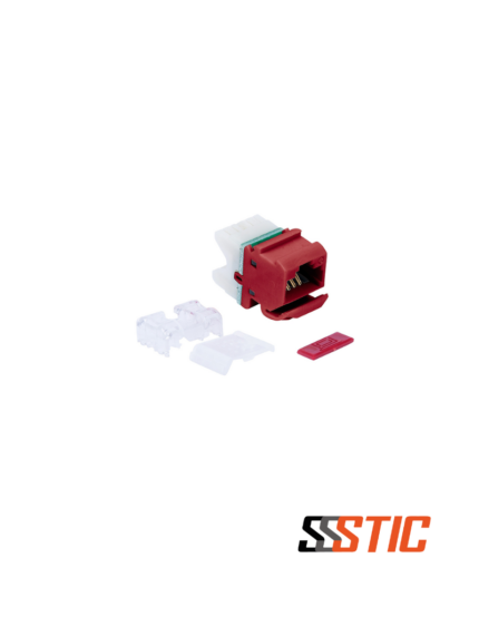 Jack RJ-45 Categoría 6 Siemon MX6 angular de color rojo para mejorar el radio de curvatura en salidas de red.