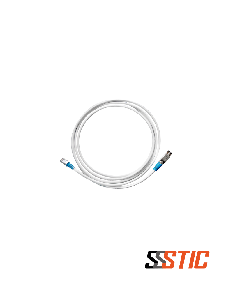 Patch cord híbrido Siemon TERA a RJ-45 de 3 metros, color azul, para redes blindadas de Categoría 7A. Patch cord híbrido Siemon TERA a RJ-45 de 3 metros, color azul, para redes blindadas de Categoría 7A.