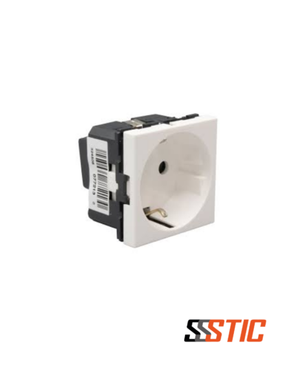 Toma de corriente Schuko Legrand Mosaic 077213 color blanco de 2 módulos con obturadores.