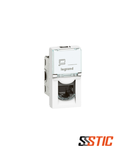 Toma de red RJ45 Legrand Mosaic 076573 Categoría 6A STP de 1 módulo blanco con obturador de protección.