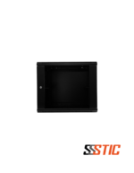 Gabinete de pared 9U Linkbasic WCB09-66-BAA con puerta de vidrio templado y paneles laterales desmontables.