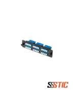 Placa de adaptadores LGX Nexconec con 12 acopladores LC Duplex Monomodo color azul para 24 hilos de fibra óptica.