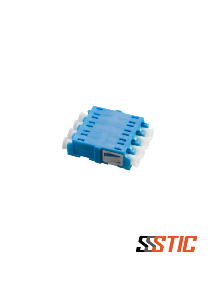 Acoplador de fibra óptica LC Quad Monomodo Nexconec AAL1SQNL color azul sin brida con manga de cerámica de alta precisión.