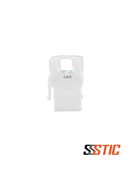 Jack Keystone RJ-45 Categoría 6 UTP de color blanco Linkbasic para cableado estructurado.