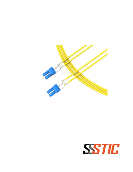 Patch cord de fibra óptica duplex monomodo OS2 Nexconec con conectores LC-UPC en ambos extremos, longitud de 3 metros, color amarillo.