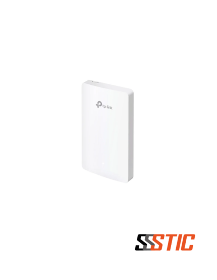 Punto de acceso Wi-Fi 6 de pared TP-Link Omada EAP615-Wall con 4 puertos Gigabit y diseño compacto para cajas de pared estándar.