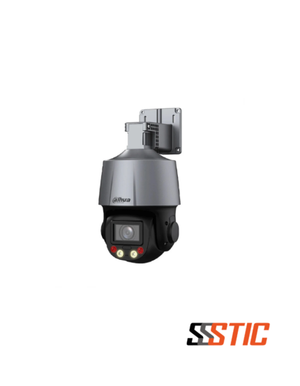 Cámara PTZ Dahua WizSense de 4MP con zoom 5x, tecnología Smart Dual Light, disuasión activa con luzsirena y protección IP66 para exteriores.