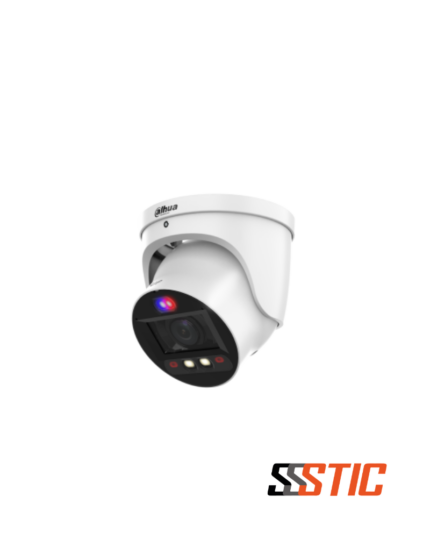Cámara tipo eyeball Dahua WizSense de 4MP con tecnología Smart Dual Light, disuasión activa con sirena y luces rojaazul, y lente gran angular de 2.8mm.