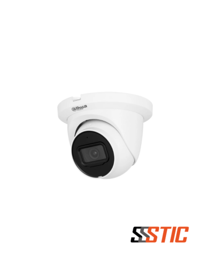 Cámara tipo eyeball Dahua WizSense de 4MP con visión nocturna IR de 30 metros, micrófono integrado y tecnología de detección inteligente.