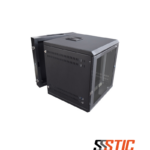 Gabinete de pared abatible para telecomunicaciones marca Quest modelo GW-2066 de 16 RU con puerta frontal de vidrio de seguridad templado