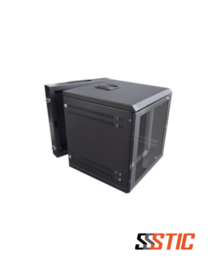 Gabinete de pared abatible para telecomunicaciones marca Quest modelo GW-2066 de 16 RU con puerta frontal de vidrio de seguridad templado