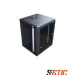 Gabinete rack de pared compacto con paneles laterales desmontables marca Quest modelo GT-2177 de 5 RU con puerta de vidrio de seguridad templado