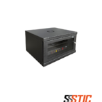 Gabinete rack de pared compacto marca Quest modelo CGC-2889 de 9 RU con puerta de vidrio de seguridad que incluye bandeja de 1 RU y multitoma eléctrica