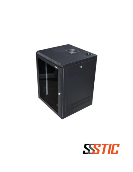 Gabinete rack de pared con paneles laterales desmontables marca Quest modelo GT-2186 de 11 RU con puerta de vidrio de seguridad templado