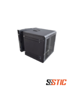 Gabinete rack de pared de doble cuerpo abatible marca Quest modelo GW-2060 de 11 RU con puerta de vidrio de seguridad templado color negro