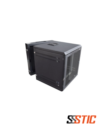 Gabinete rack de pared de doble cuerpo abatible marca Quest modelo GW-2060 de 11 RU con puerta de vidrio de seguridad templado color negro