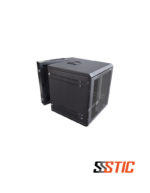 Gabinete rack de pared de doble cuerpo abatible marca Quest modelo GW-2063 de 14 RU con puerta de vidrio de seguridad templado color negro