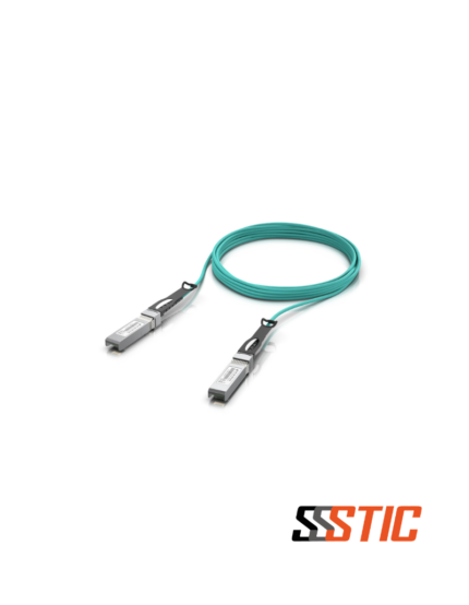 Cable óptico activo AOC de corto alcance Ubiquiti UniFi UACC-AOC-SFP10-5M de 5 metros en color aqua con módulos SFP+ acoplados de fábrica
