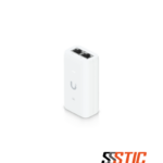 Inyector PoE pasivo Ubiquiti UniFi U-POE-AF de 48V y 15W en color blanco con puertos blindados RJ45 Gigabit Ethernet y luz LED indicadora