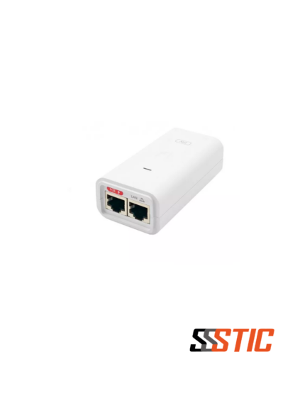 Inyector PoE pasivo compacto Ubiquiti UISP POE-24-7W-G-WH de 24V y 7W en color blanco con puertos blindados RJ45 LAN y POE