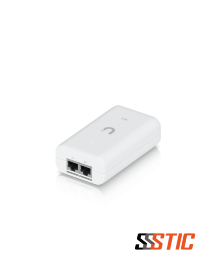 Inyector PoE+ Ubiquiti UniFi UACC-PoE+-2.5G de 48V y 30W con conectores RJ45 blindados con soporte Multi-Gigabit de hasta 2.5 Gbps.