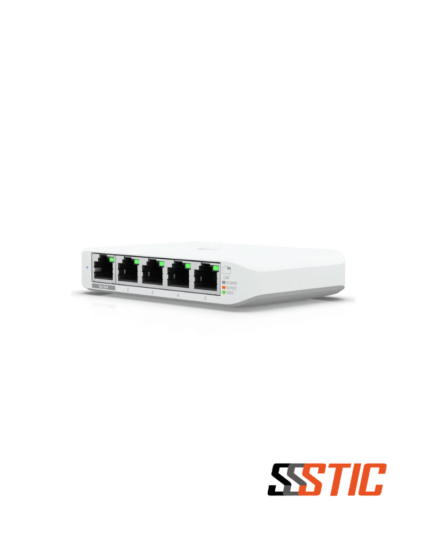 Switch compacto para interiores y exteriores Ubiquiti UniFi USW-Flex con 5 puertos Gigabit RJ45 y soporte de distribución PoE