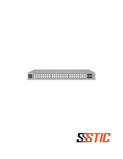 Switch empresarial de alta densidad Capa 3 Ubiquiti UniFi USW-Pro-Max-48-PoE con 48 puertos Etherlighting e interfaz táctil LCM de 1.3 pulgadas.