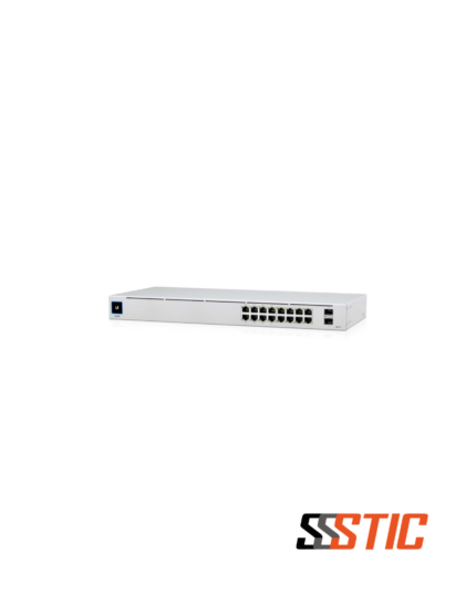Switch gestionable de rack Capa 2 Ubiquiti UniFi USW-16-PoE con 16 puertos Gigabit, 2 ranuras SFP y pantalla táctil