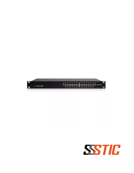 Switch gestionable de rack Capa 2 y Capa 3 Ubiquiti EdgeSwitch ES-24-250W con 24 puertos Gigabit y 2 ranuras SFP