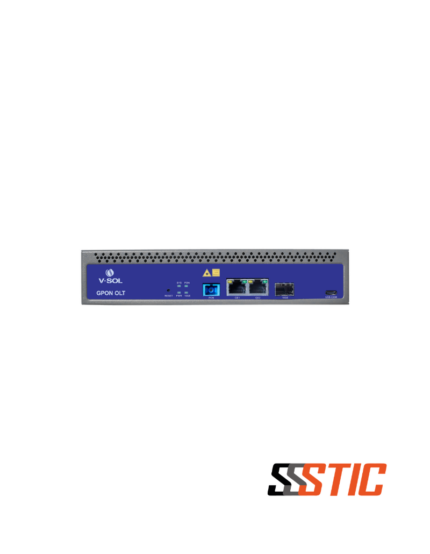 Mini OLT GPON V-SOL VSOL-V1600GS-F de 1 puerto GPON, puertos RJ45 Gigabit, puerto uplink SFP+ de 10G y chasis para montaje en rack de 1U[cite 7]