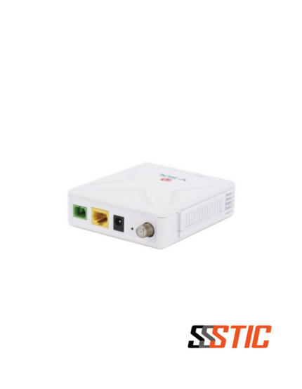 Mini ONT XPON V-SOL V2801D-1GT1 con un puerto Gigabit Ethernet, puerto CATV RF coaxial, entrada de fibra SCAPC en color blanco