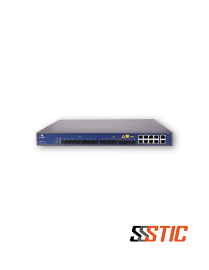 OLT GPON de 8 puertos GLC TEC GLC-V1600G1-B1 con chasis para montaje en rack de 1U, doble fuente de poder AC y puertos de subida SFP+ 10G