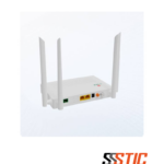 ONT XPON Dual Band V-SOL V2802ACT HGU con dos puertos Gigabit Ethernet, puerto coaxial CATV RF, puerto USB 3.0, cuatro antenas externas de alta ganancia y puerto óptico SC/APC en color blanco.