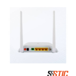 ONT XPON V-SOL V2804RGWT HGU con un puerto Gigabit Ethernet, tres puertos Fast Ethernet, dos antenas de alta ganancia de 5dBi, entrada de fibra SCAPC y puerto CATV RF coaxial en color blanco