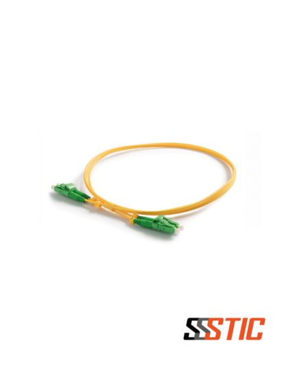 Patch cord de fibra óptica monomodo LCAPC a LCAPC con conectores verdes en ambos extremos, longitud de 3 metros y chaqueta amarilla LSZH de 3.0 mm de diámetro
